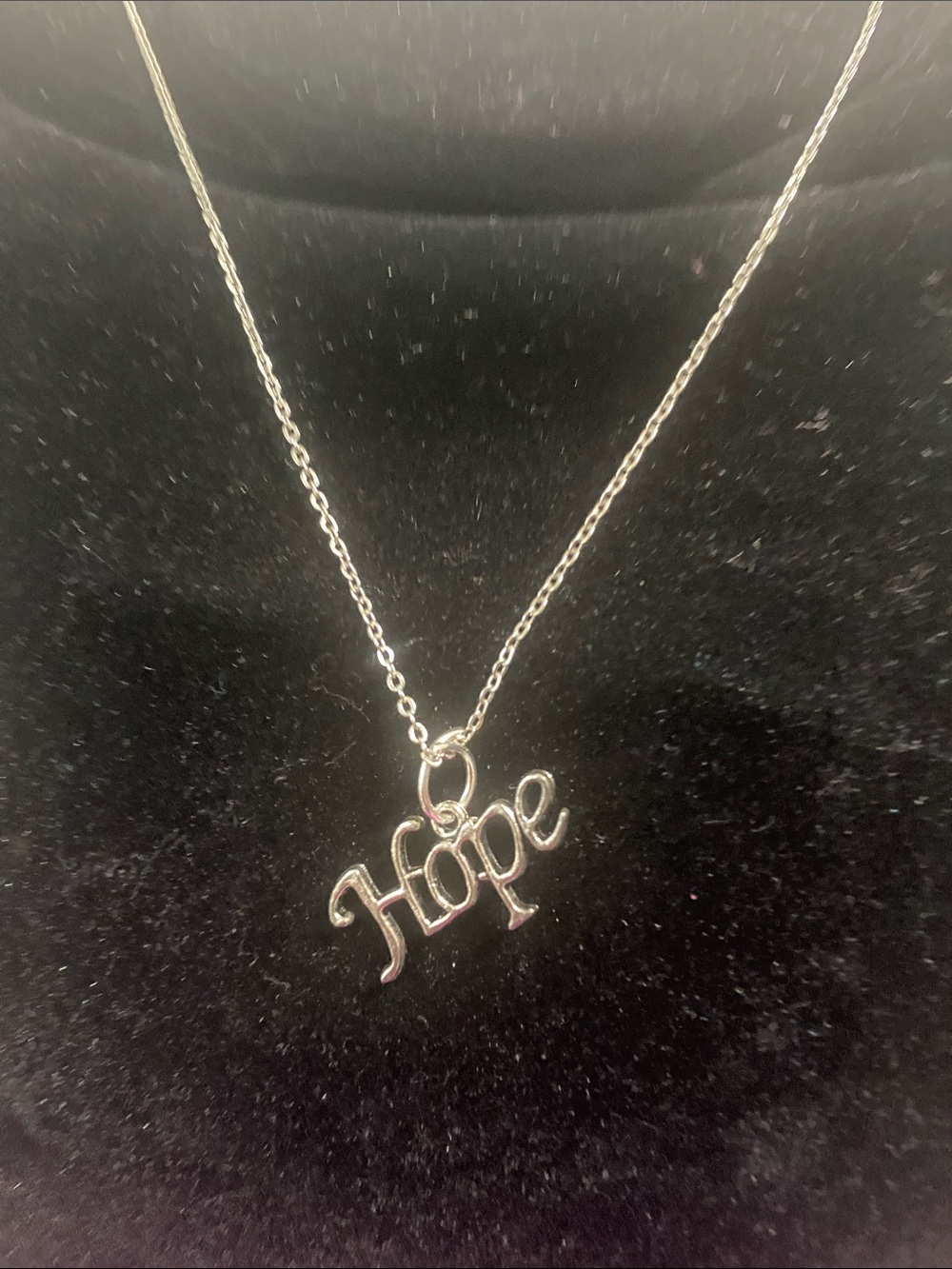 "Hope" Script Pendant Necklace in Shiny Silver Tone